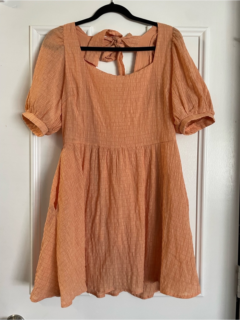 Babydoll Puff Sleeve ballet-core bow back romper mini dress
